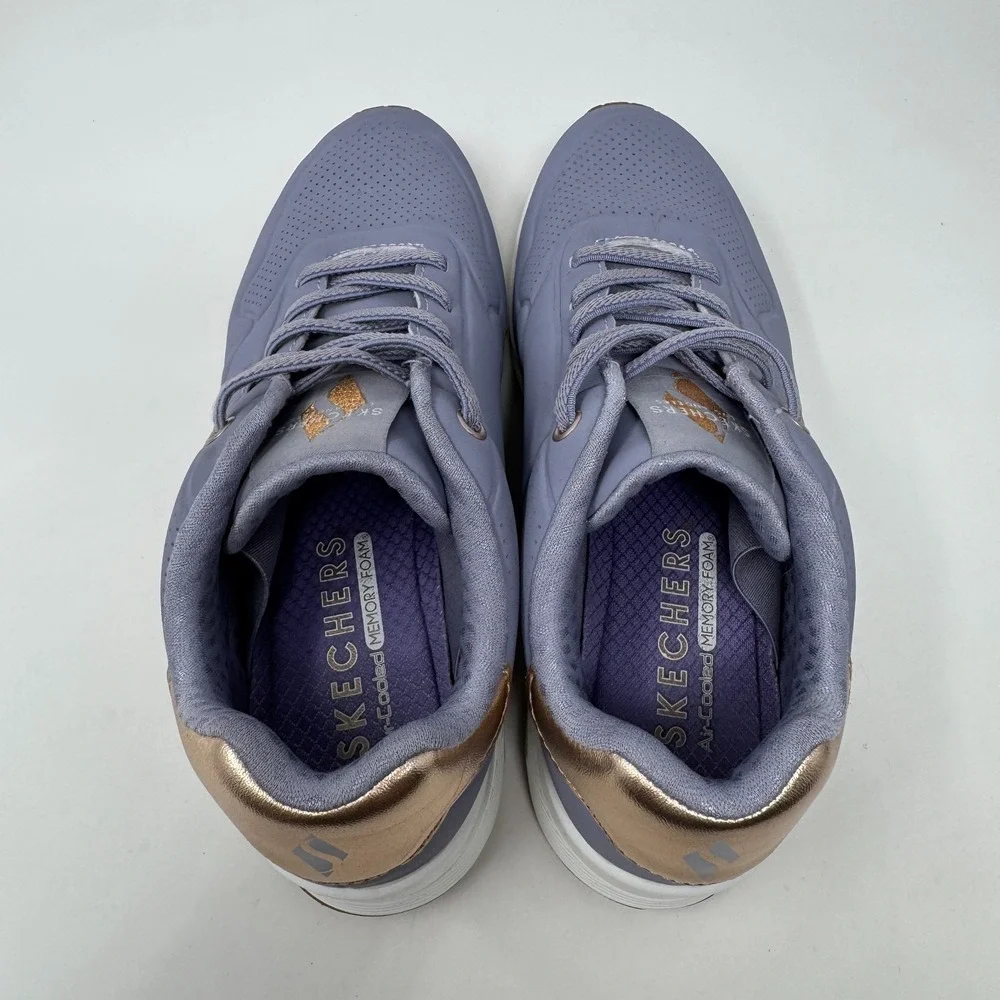 Skechers‎ Uno Shimmer Away Shoes Sneakers Wedge Heel Purple Women's Size 5.5